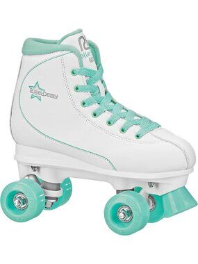 Women's White/Mint Roller Skates - Roller Derby Style, Size 8, Comfortable